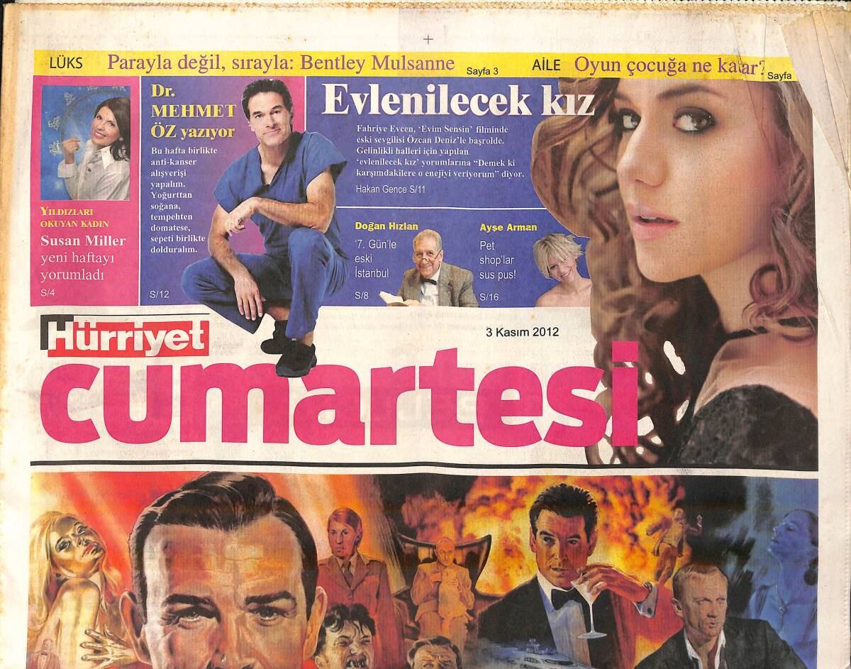 Hürriyet Gazetesi Cumartesi Eki 3 Kasım 2012 - 23.Bond Filmi Skyfall'la Kutlanıyor - Fahriye Evcen Röpartajı GZ159850 - 1