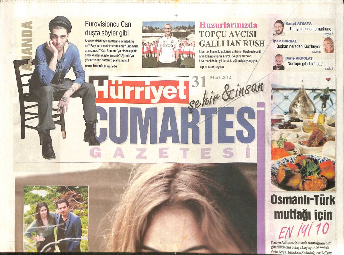 Hürriyet Gazetesi Cumartesi Eki 31 Mart 2012 - Eurovisioncu Can Bonomo Duşta Söyler Gibi GZ154567 - 1