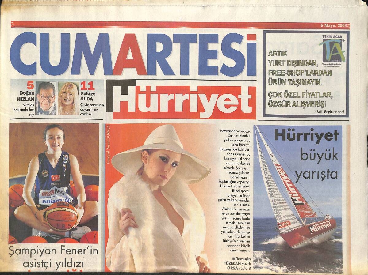 Hürriyet Gazetesi Cumartesi Eki 6 Mayıs 2006 - Şampiyon Fener'in Asistçi Yıldızı Nilay Yiğit! GZ138011 - 1