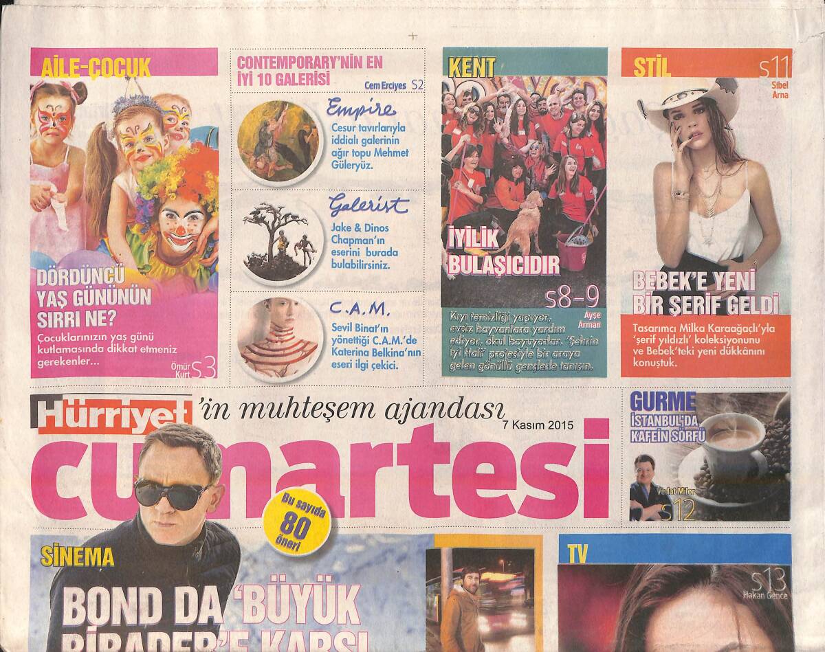 Hürriyet Gazetesi Cumartesi Eki 7 Kasım 2015 - James Bond'da Büyük Biradere Karşı GZ159939 - 1