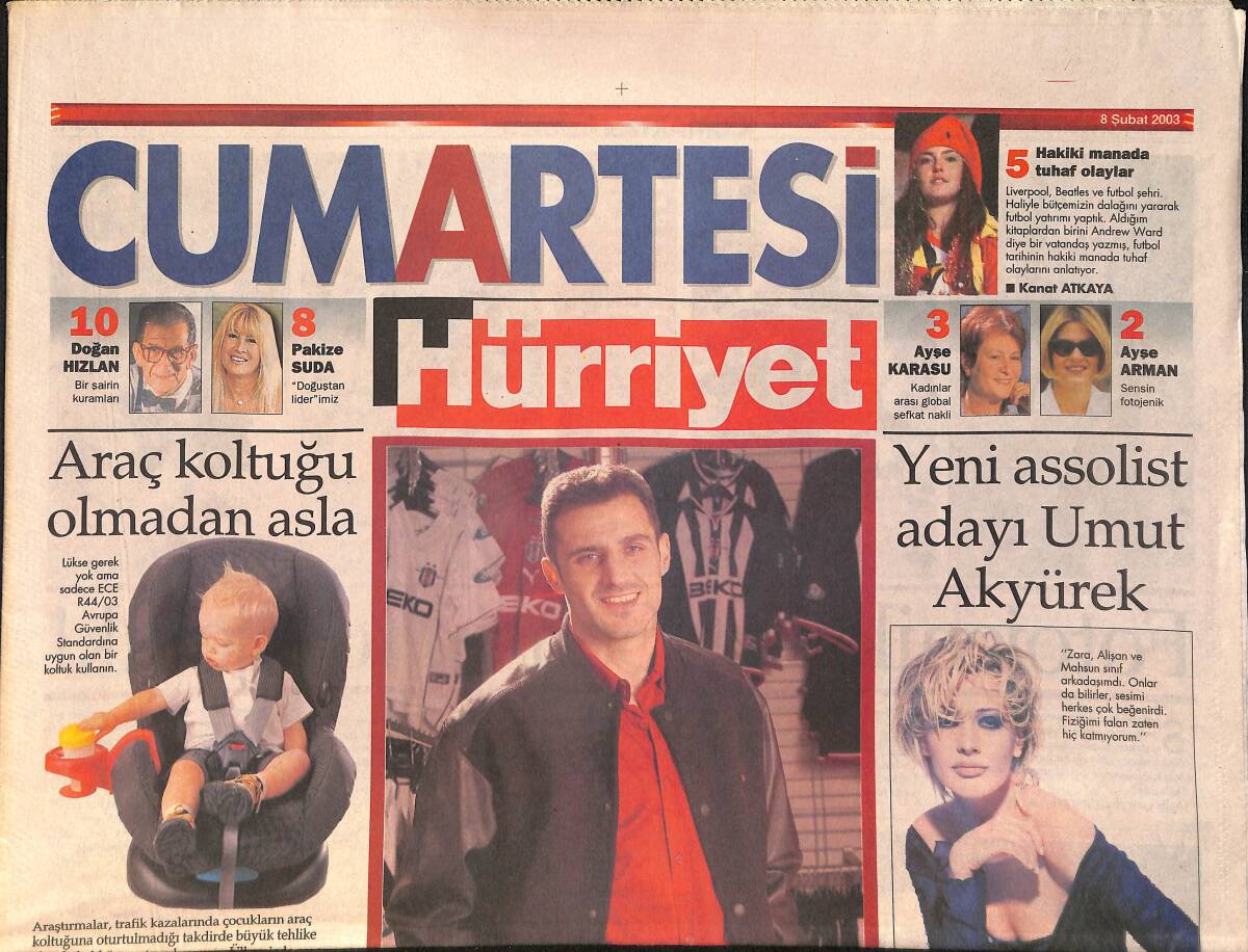 Hürriyet Gazetesi Cumartesi Eki 8 Şubat 2003 - Yeni Assolist Adayı Umut Akyürek - Hülya Avşar'la Yeniden GZ157654 - 1