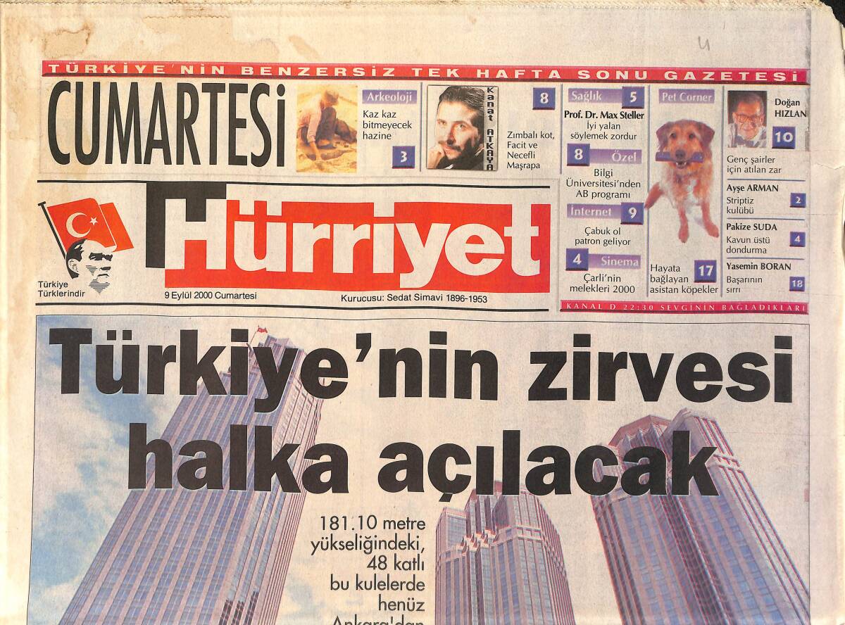 Hürriyet Gazetesi Cumartesi Eki 9 Eylül 2000 - Türkiye'nin Zirvesi Halka Açılacak - Kaz Kaz Bitmeyecek Hazine GZ2014 - 1