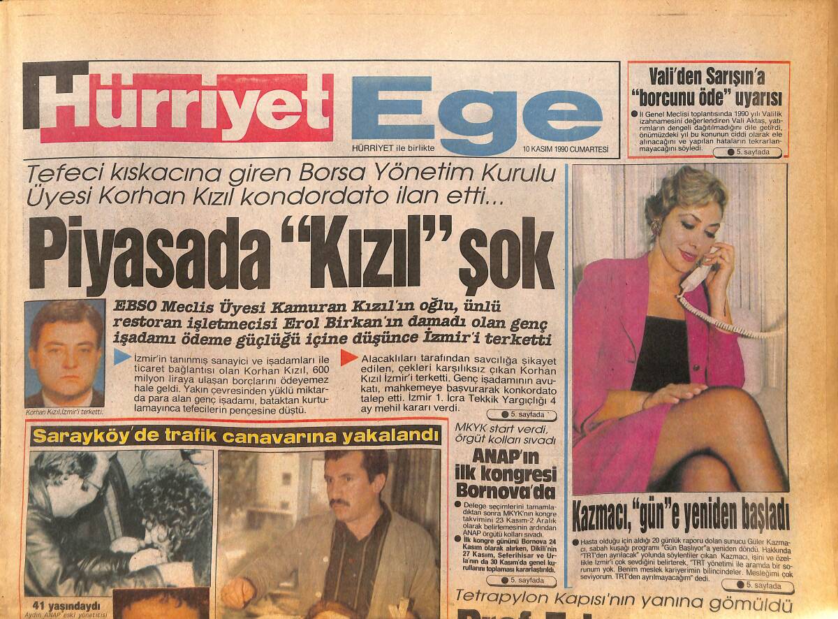 Hürriyet Gazetesi Ege Eki 10 Kasım 1990 - Göztepe'de Dayak Yok Çiçek Var - Güler Kazmacı Gün'e Yeniden Başladı GZ153611 - 1
