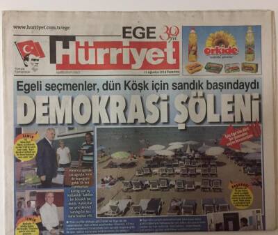 Hürriyet Gazetesi Ege Eki - 11 Ağustos 2014 - Egeli Seçmenler Dün Köşk İçin Sandık Başındaydı Demokrasi Şöleni GZ25303 - 1