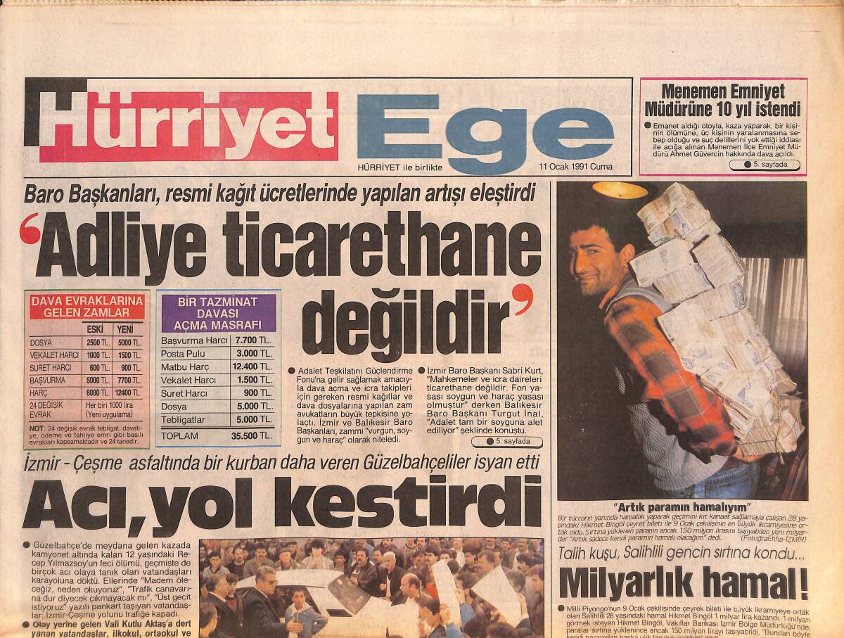 Hürriyet Gazetesi Ege Eki 11 Ocak 1991 - İnönü'den Başkanlara Son Uyarı - Bucaspor'da Soda Kavgası GZ135060 - 1