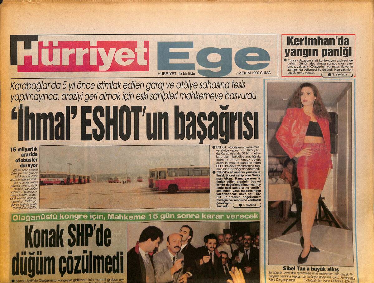 Hürriyet Gazetesi Ege Eki 12 Ekim 1990 - Sibel Tan'a Büyük Alkış - Göztepe'de Kriz GZ153684 - 1