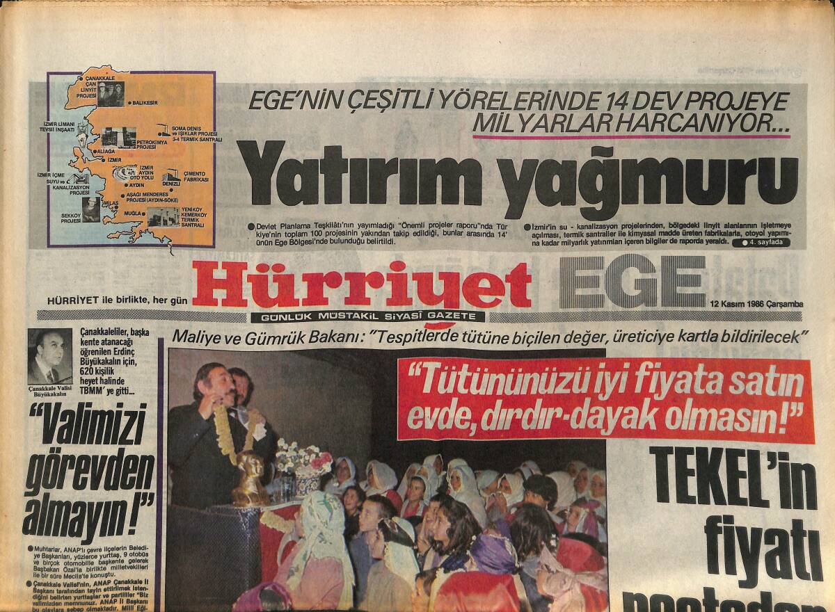 Hürriyet Gazetesi Ege Eki 12 Kasım 1986 - Akhisar'ın Vergi Rekortmenleri - Lig'in Büyükleri Altay'a Geliyor GZ153709 - 1