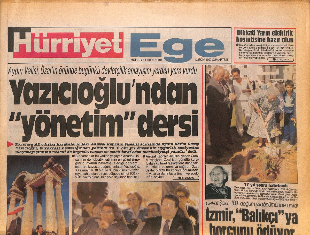 Hürriyet Gazetesi Ege Eki 13 Ekim 1990 - Yazıcıoğlu'ndan Yönetim Dersi - 3 İzmirli Zirve İçin Kapışıyor GZ153634 - 1
