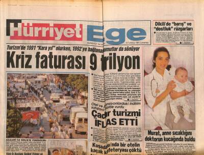 Hürriyet Gazetesi Ege Eki 13 Temmuz 1991 - Aydında Tekstil İşçisinden Protesto GZ84074 - 1