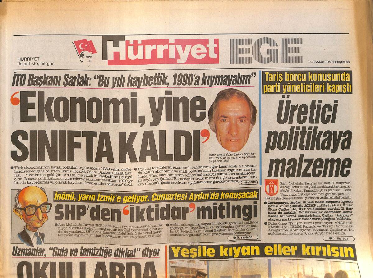 Hürriyet Gazetesi Ege Eki 14 Aralık 1989 - Özel Türk Kolejinin Geleneksel Yemeği - Göztepe'de Şansızlık GZ153624 - 1