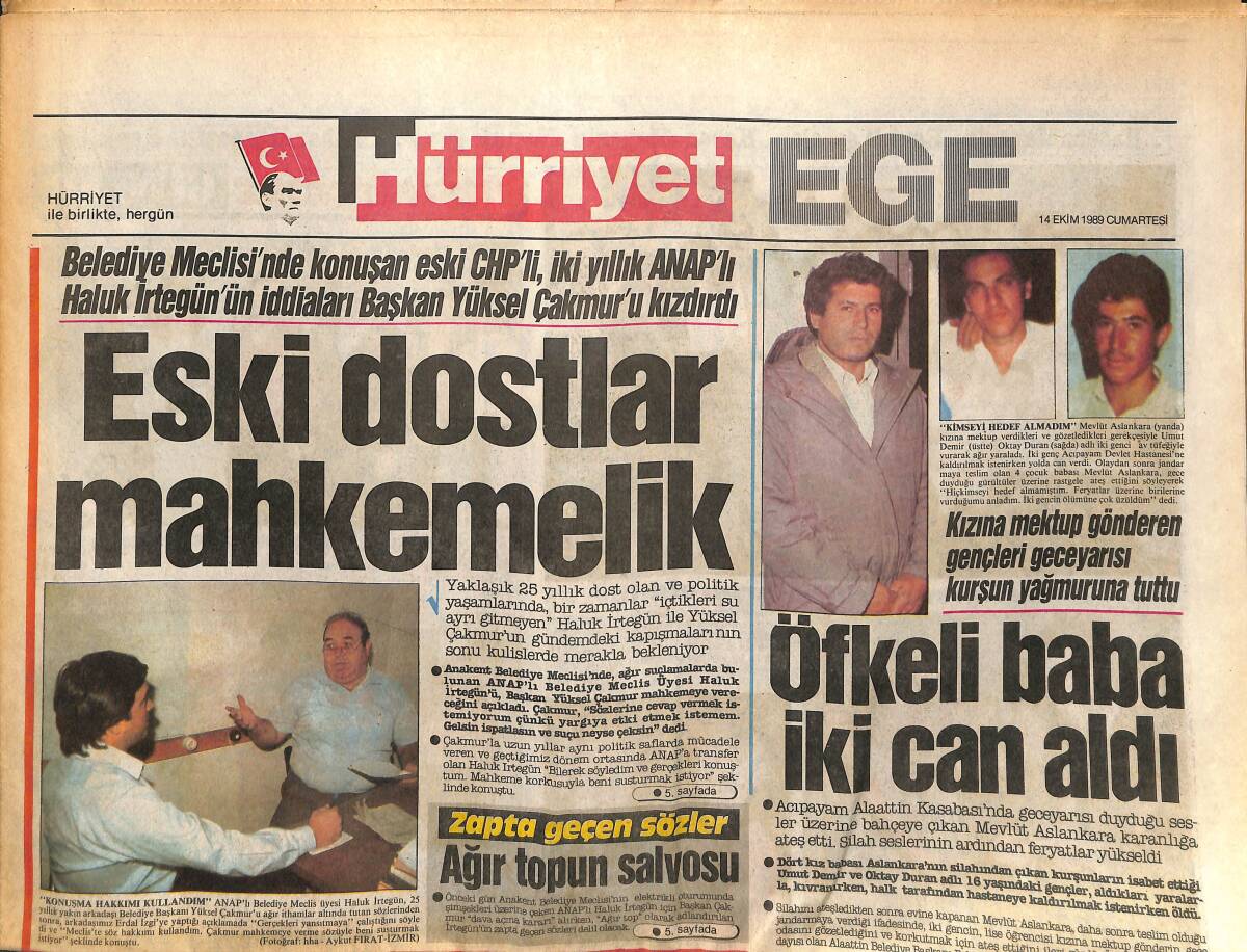 Hürriyet Gazetesi Ege Eki 14 Mayıs 1989 - Vali Ayaz'a Vefa - İzmirspor Yönetimi Dağılıyor GZ153712 - 1