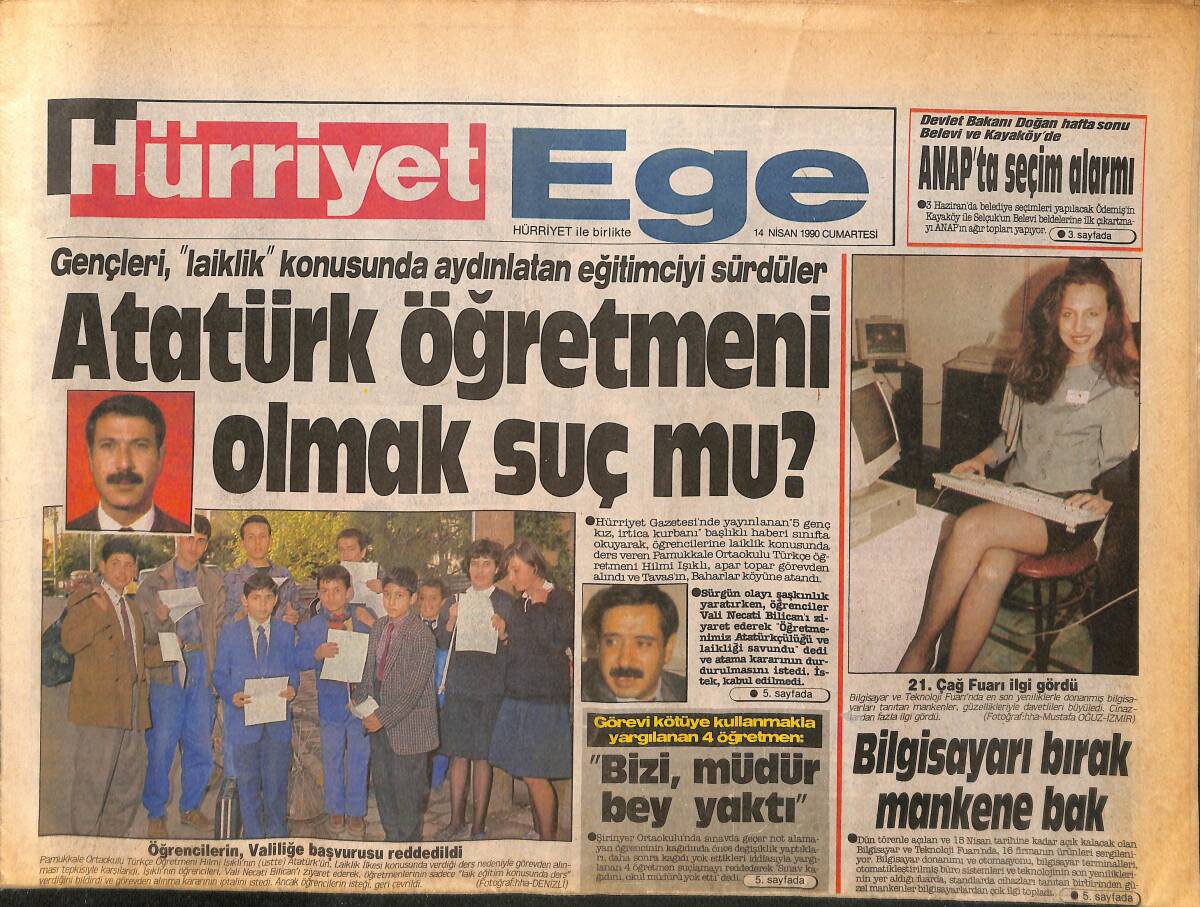 Hürriyet Gazetesi Ege Eki 14 Nisan 1990 - Başkan, İnönü Ve Baykal'dan Destek Aldı - Aydın Anadolu Kız Meslek Lisesi'nin Kermesi Büyük İlgi Gördü GZ153605 - 1