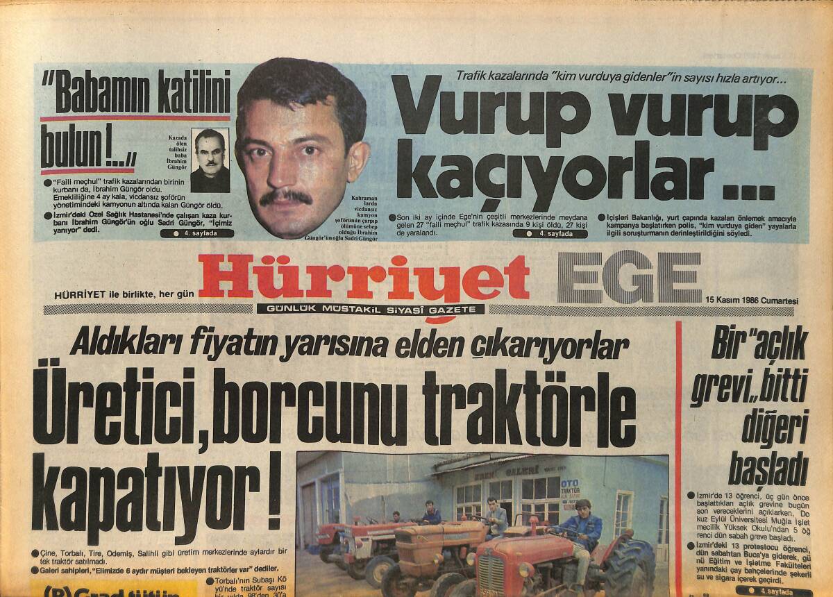 Hürriyet Gazetesi Ege Eki 15 Kasım 1986 - Üretici Borcunu Traktörle Kapatıyor - Funda Nur Coşturdu GZ153607 - 1