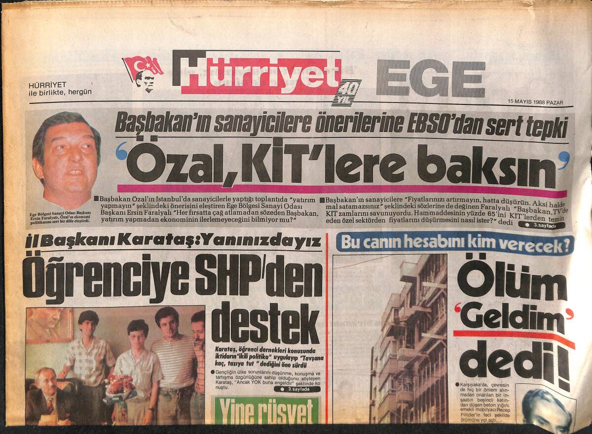 Hürriyet Gazetesi Ege Eki 15 Mayıs 1988 - İzmirspor İntihar Etti - Altay İçin En Zor 90 Dakika GZ153647 - 1