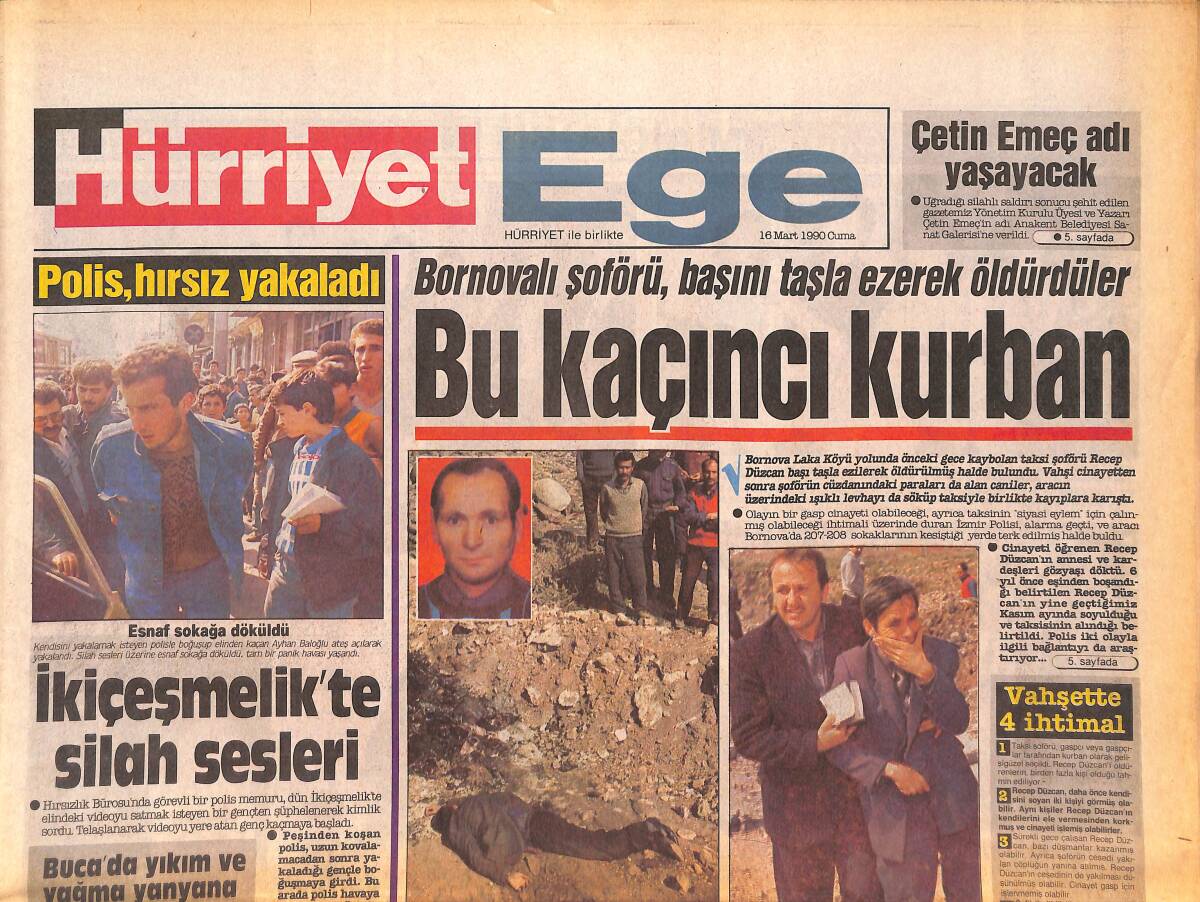 Hürriyet Gazetesi Ege Eki 16 Mart 1990 - İkiçeşmelik'te Silah Sesleri - İzmirspor Kırda Sefa Yaptı GZ135043 - 1