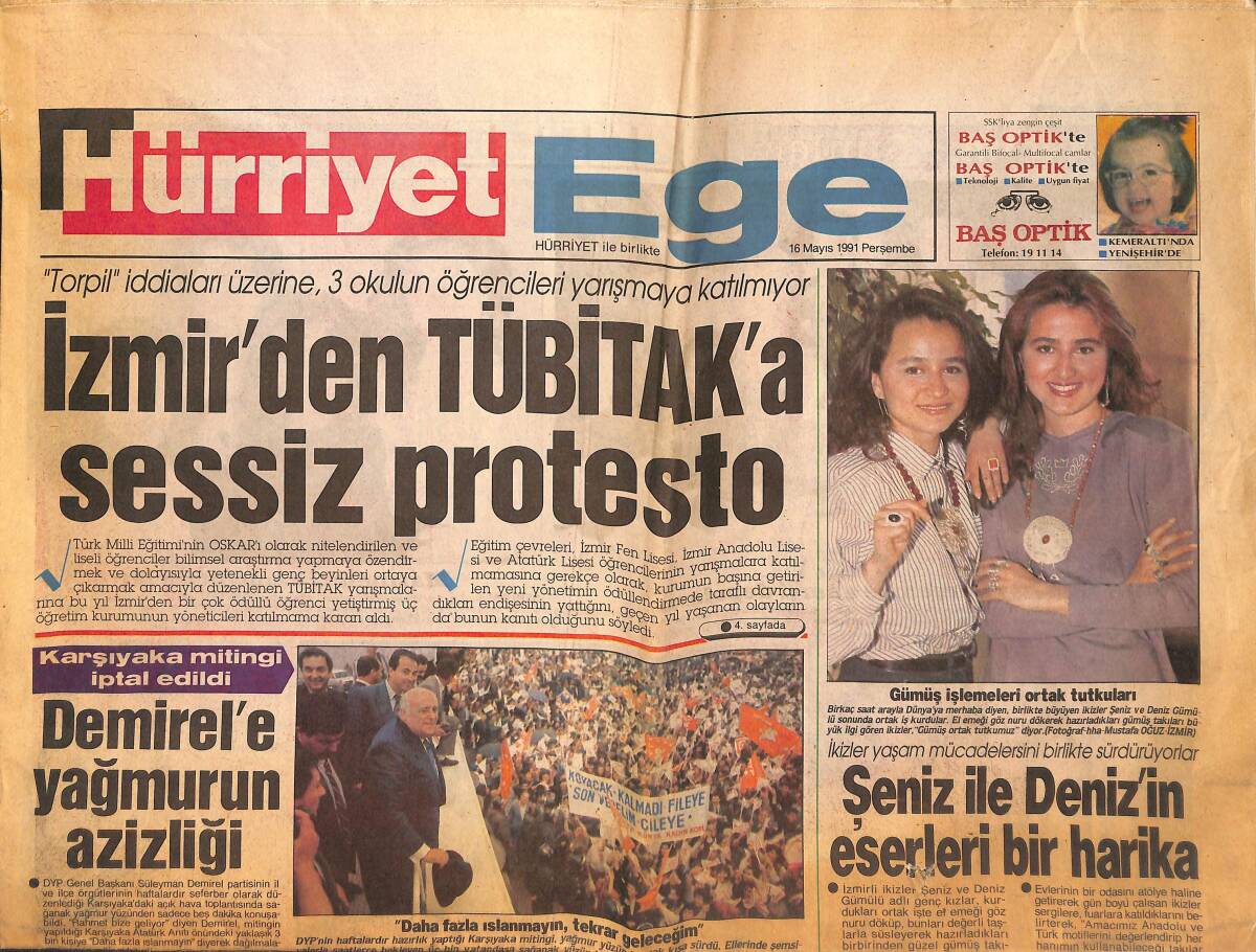 Hürriyet Gazetesi Ege Eki 16 Mayıs 1991 - İzmir'den TÜBİTAK'A Sessiz Protesto - Libyalılardan 'İşbirliği' Önerisi GZ135656 - 1