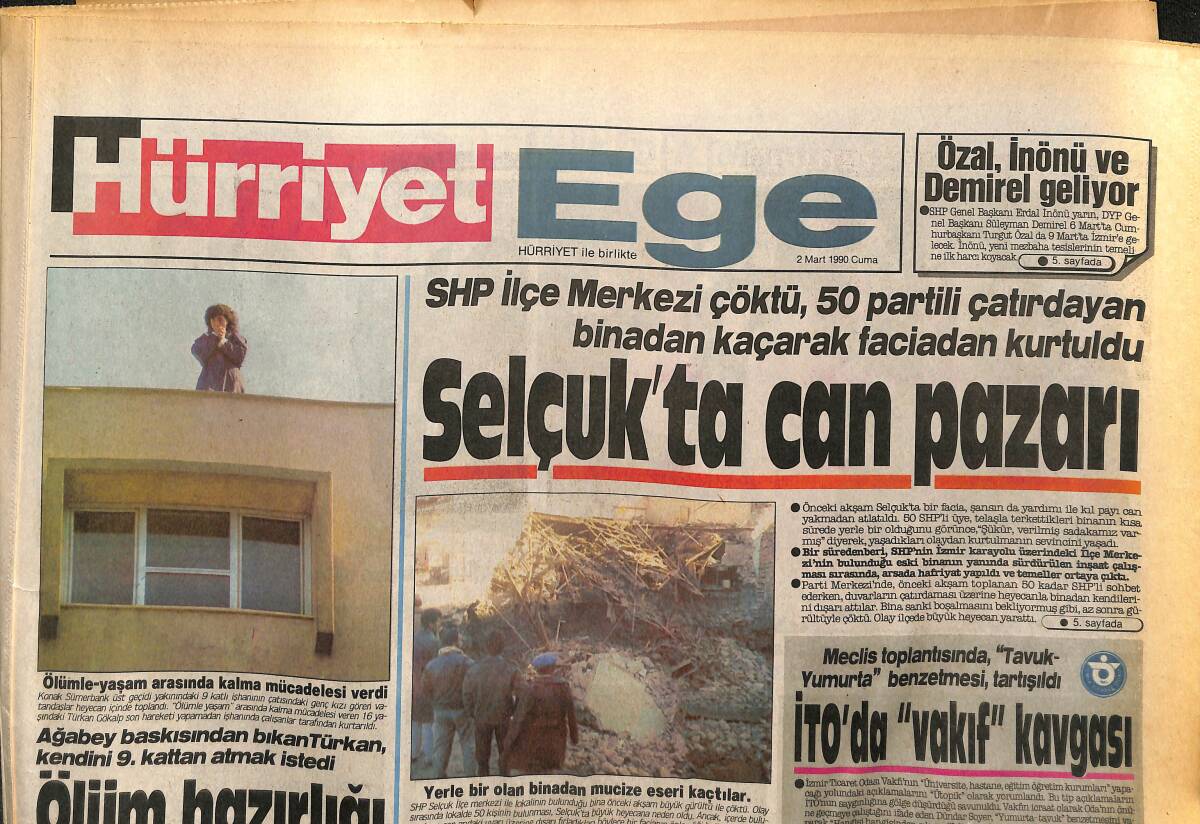 Hürriyet Gazetesi Ege Eki 2 Mart 1990 - Selçuk'ta Can Pazarı - Sıdıka Rodop Dolu Dizgin GZ153690 - 1