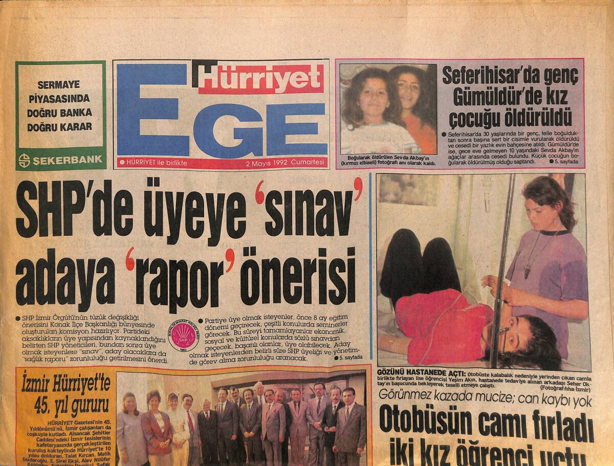 Hürriyet Gazetesi Ege Eki 2 Mayıs 1992 - İzmir Hürriyet'le 45. Yıl Gururu - İnönü Lisesi Final Yolunda GZ153710 - 1