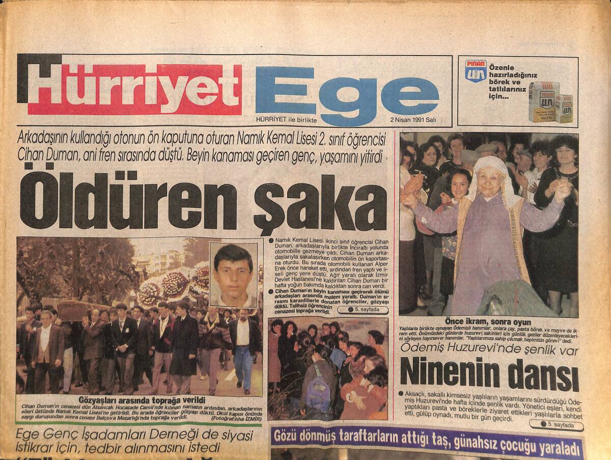 Hürriyet Gazetesi Ege Eki 2 Nisan 1991 - Altay'da Gözler Gülüyor - İzmirspor'a Hayat Öpücüğü GZ153711 - 1