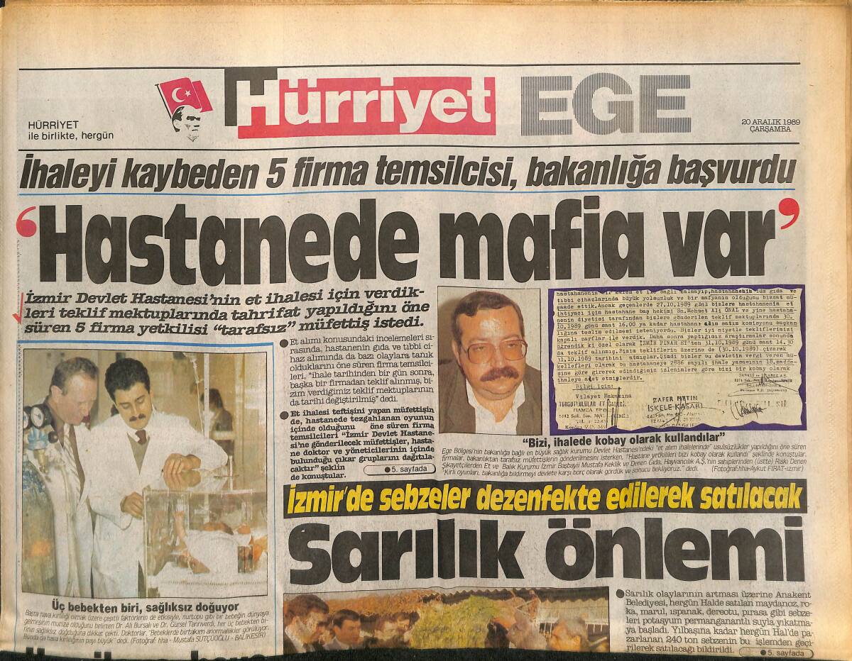 Hürriyet Gazetesi Ege Eki 20 Aralık 1989 - Fatih Terim Küplere Bindi - Özel Türk Lisesi 40 Yaşında GZ153693 - 1