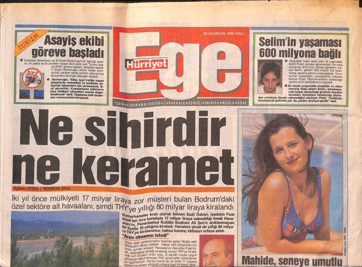 Hürriyet Gazetesi Ege Eki 20 Haziran 1995 - Ege'ye Çağlar Kazığı - Çimentaş Vakfı'ndan Benzin İstasyonu GZ135027 - 1