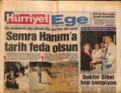 Hürriyet Gazetesi Ege Eki 21 Haziran 1991 - Semra Özala Tarih Feda Olsun GZ84080 - 1