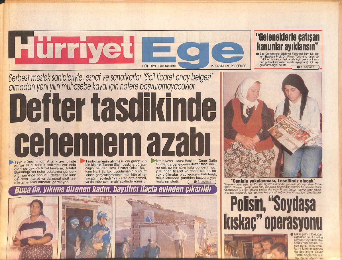 Hürriyet Gazetesi Ege Eki 22 Kasım 1990 - Altay , Deplasmana Çift Uçakla Gidecek - Defter Tasdikinde Cehennem Azabı GZ135034 - 1