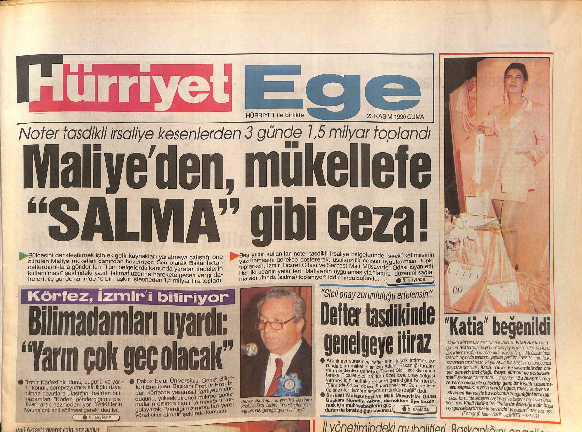 Hürriyet Gazetesi Ege Eki 23 Kasım 1990 - Kazmacı TRT'den İstifa Etti - Bornova Anadolu Lisesi'nde Haraç Çetesi GZ153612 - 1