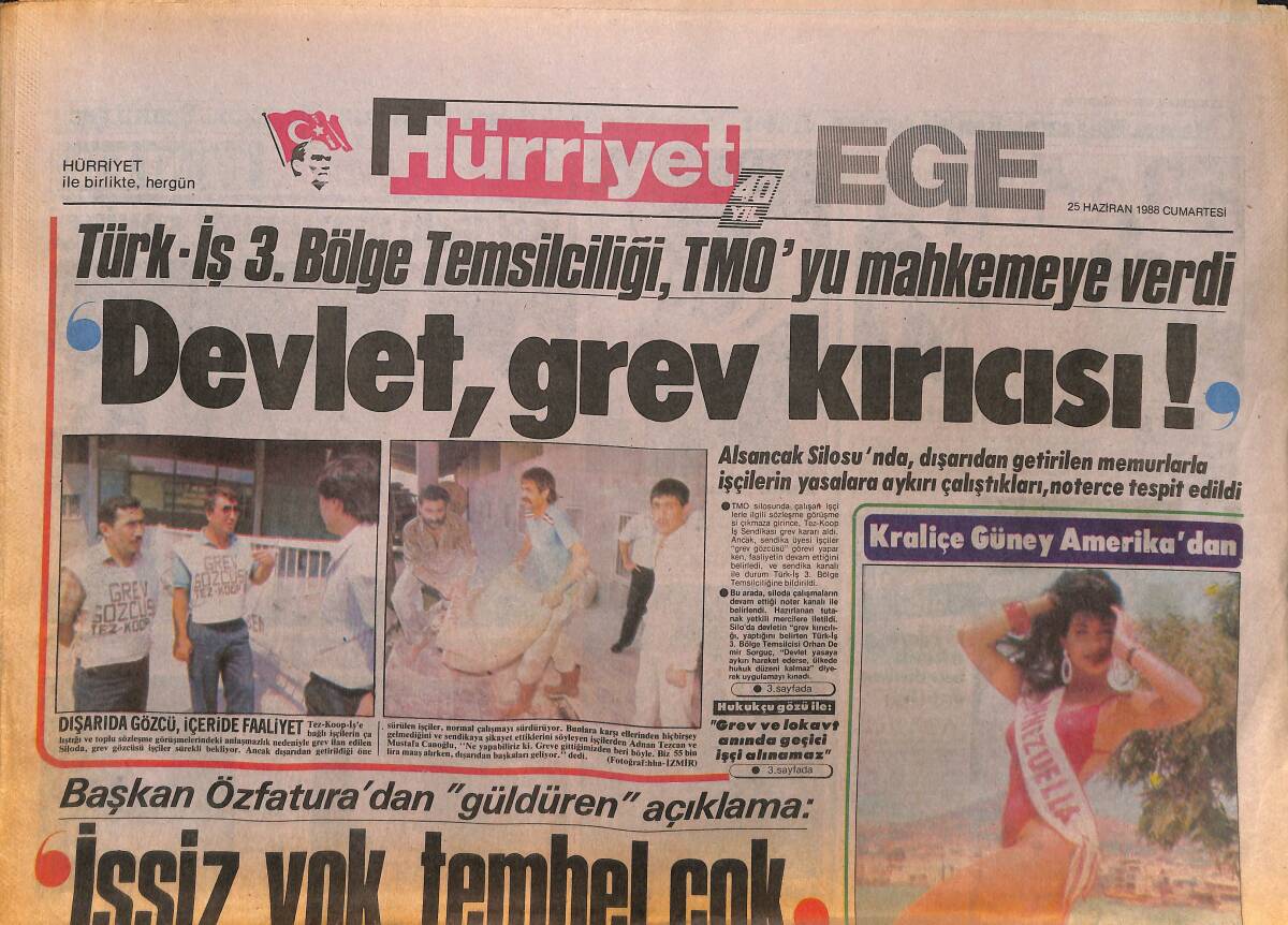 Hürriyet Gazetesi Ege Eki 25 Haziran 1988 - Altınordu'nun Makbuzları Kayıp - Kordon Sahilinde Esrarengiz Kirlilik GZ153638 - 1