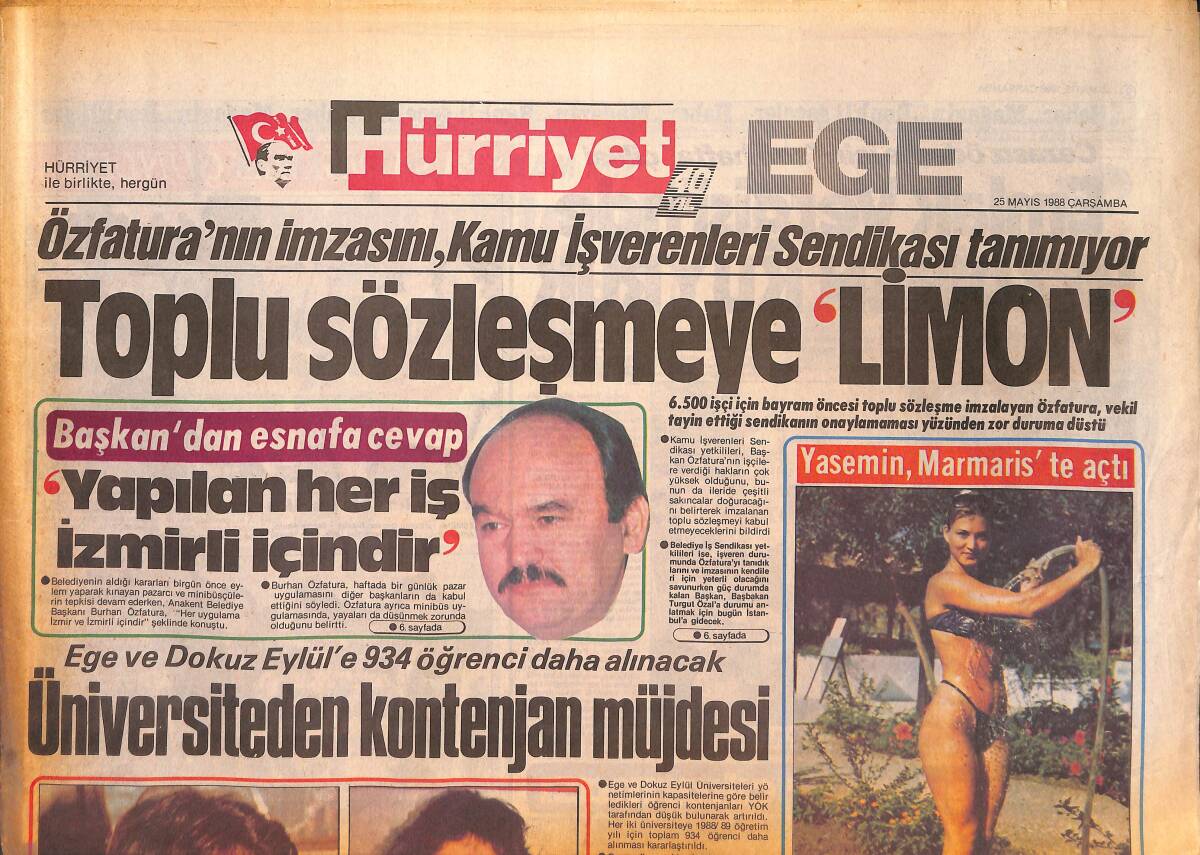 Hürriyet Gazetesi Ege Eki 25 Mayıs 1988 - Altay'da Süperler Savaşı - İnönü Kongreye Geliyor GZ135061 - 1