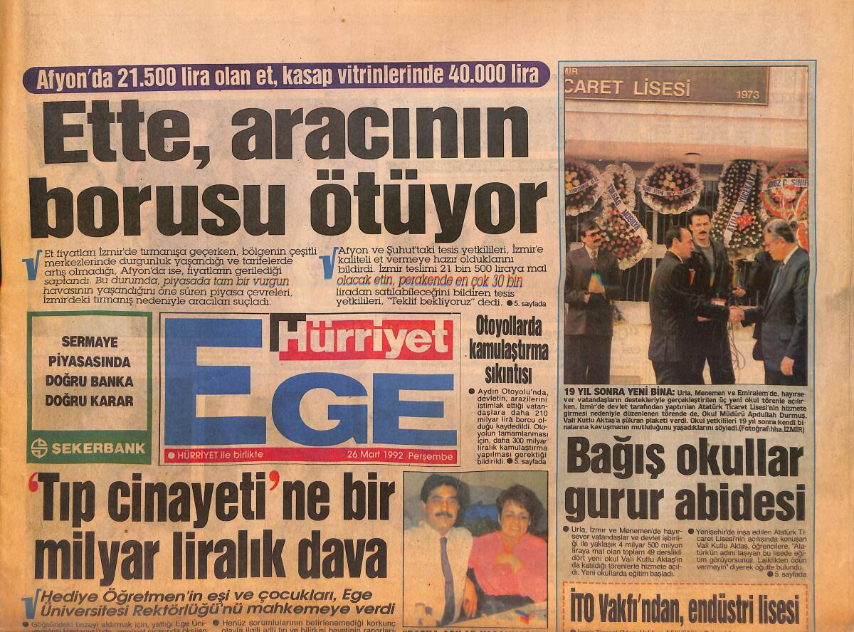 Hürriyet Gazetesi Ege Eki 26 Mart 1992 - Eshot'tan , İzmirliye Geceyarısı Cezası - EGİAD Adayları Çok Hızlı GZ135065 - 1
