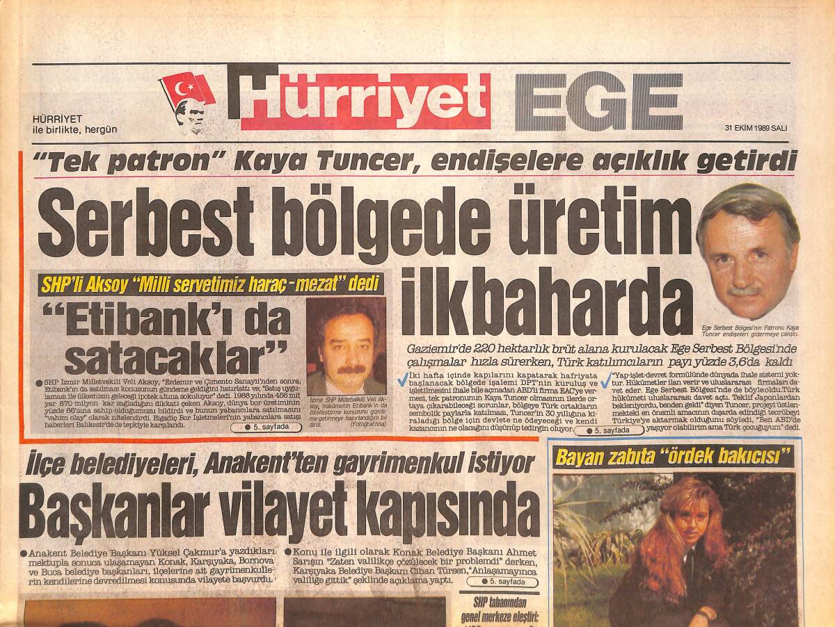 Hürriyet Gazetesi Ege Eki 31 Ekim 1989 - SHP'li Aksoy '' Etibank'ı da Satacaklar '' GZ135059 - 1