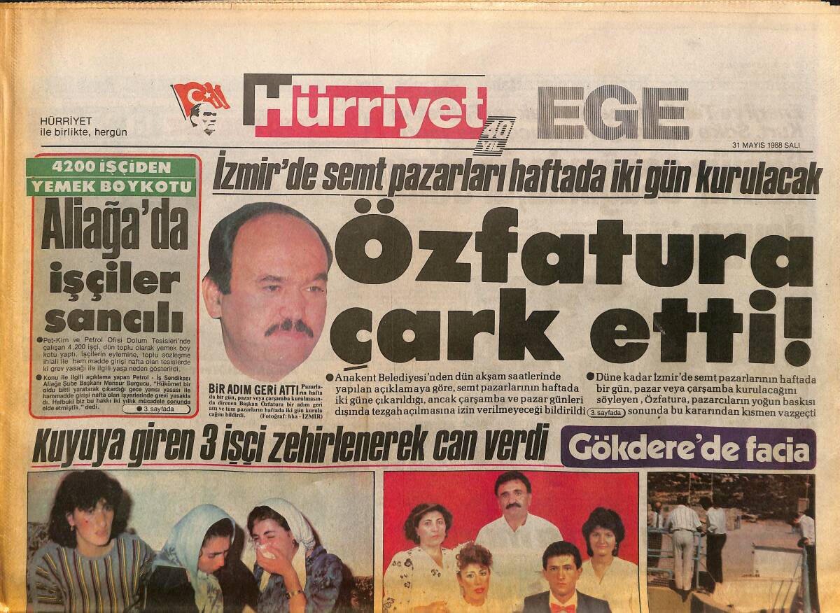 Hürriyet Gazetesi Ege Eki 31 Mayıs 1988 - Aliağa'da İşçiler Sancılı - Baykal'a Tezgah GZ153686 - 1