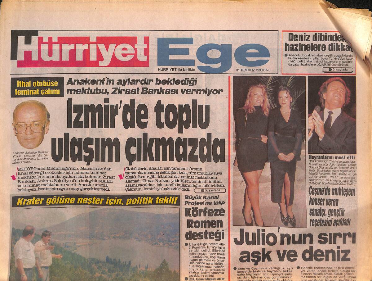 Hürriyet Gazetesi Ege Eki 31 Temmuz 1990 - Julio Iglesias'ın Sırrı Aşk Ve Deniz - Bucaspor'da Görünmez Kaza GZ135021 - 1
