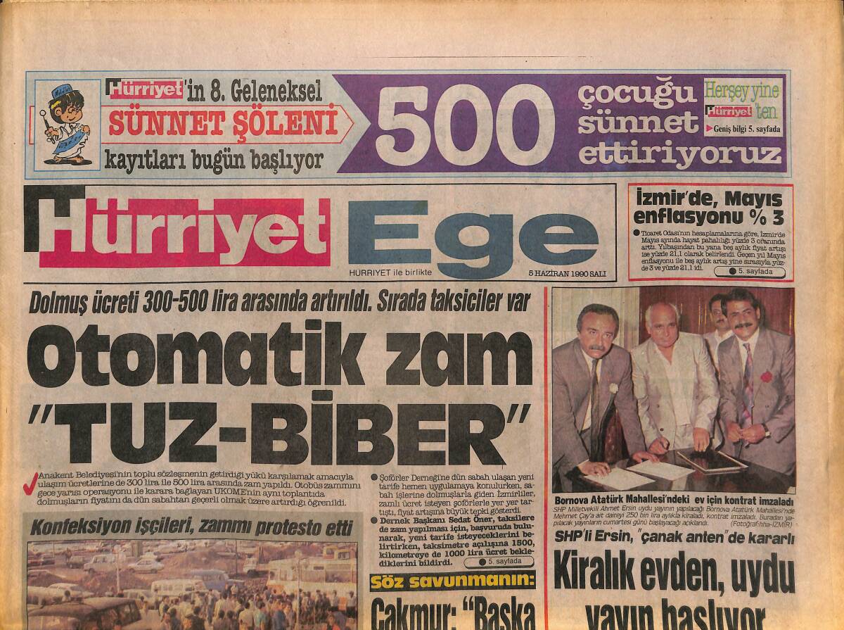 Hürriyet Gazetesi Ege Eki 5 Haziran 1990 - Perdeyi, Karşıyaka Altay Maçı Açıyor - Özel Tevfik Fikret Lisesi Öğrenci Velileri Dava Açıyor GZ153678 - 1