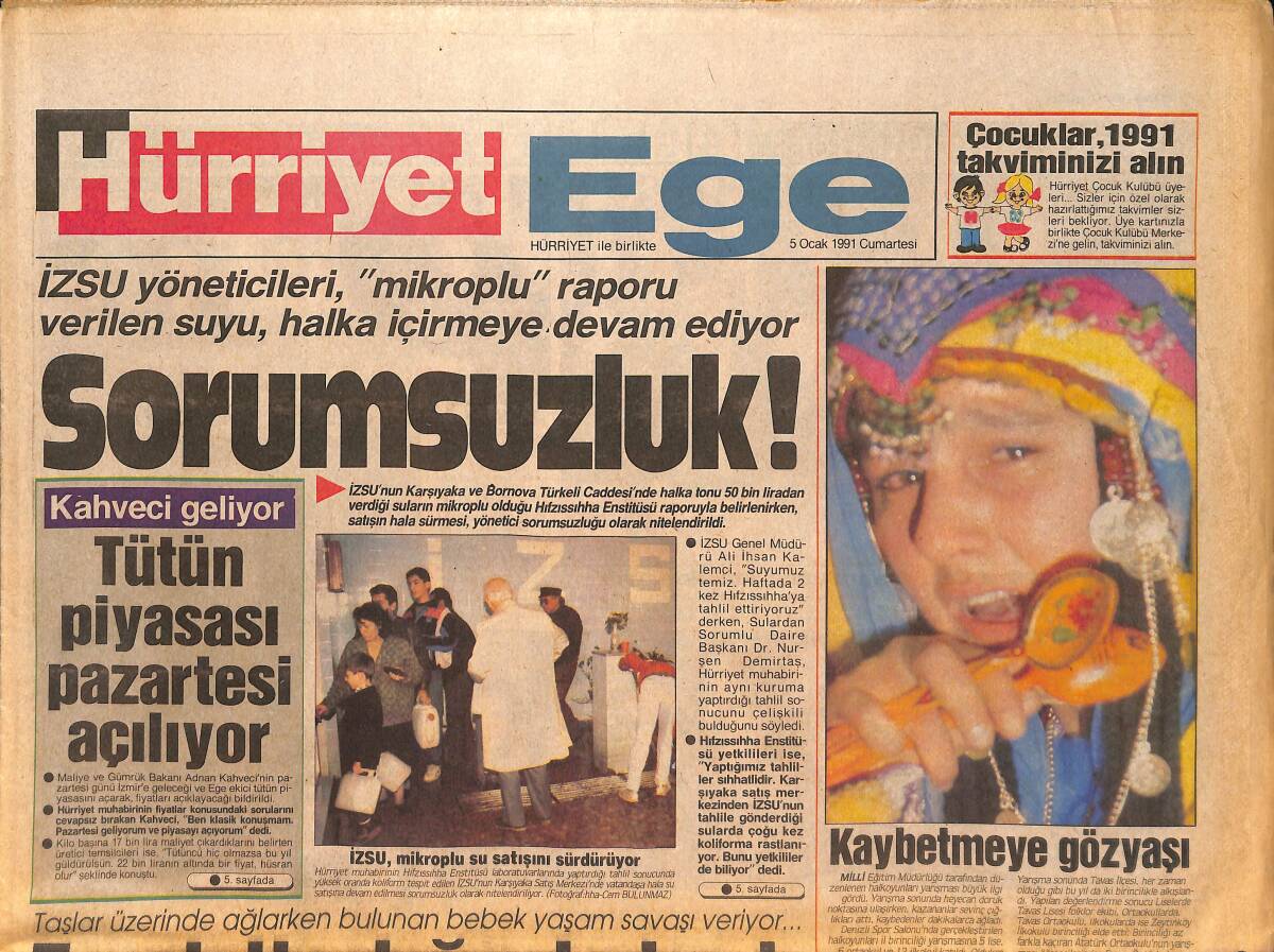 Hürriyet Gazetesi Ege Eki 5 Ocak 1991 - Şemlikler Lisesi'ne Ateş Düştü - Ege Üniversitesi Sporda 'Çağ Atladı' GZ135654 - 1