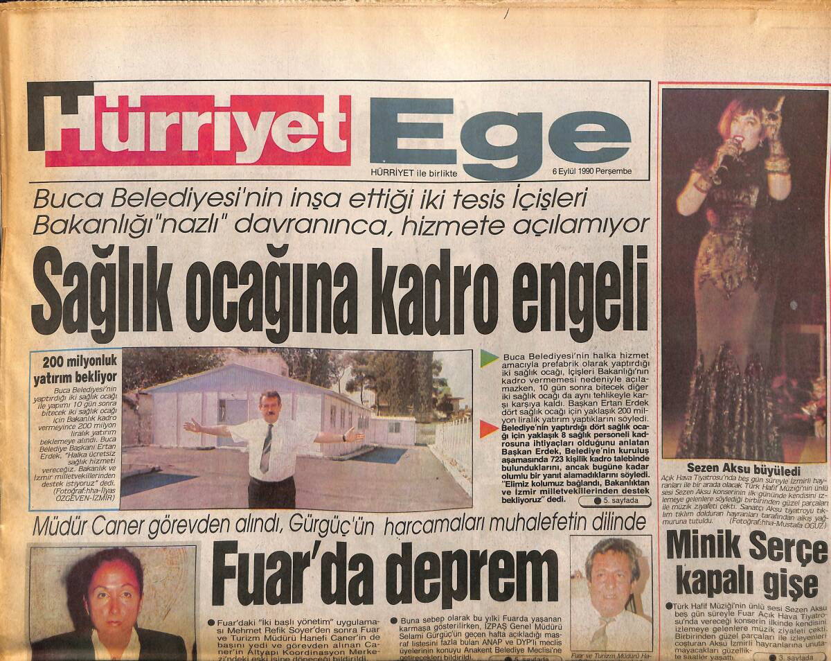Hürriyet Gazetesi Ege Eki 6 Eylül 1990 - Minik Serçe Kapalı Gişe - Alsancak Göztepe'nin GZ153718 - 1