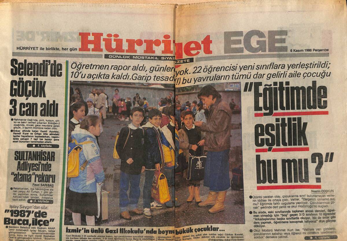 Hürriyet Gazetesi Ege Eki 6 Kasım 1986 - İzmir'in Ünlü Gazi İlkokulunda Boynu Bükük Çocuklar - Abacı Ve Can Büyüledi GZ153732 - 1