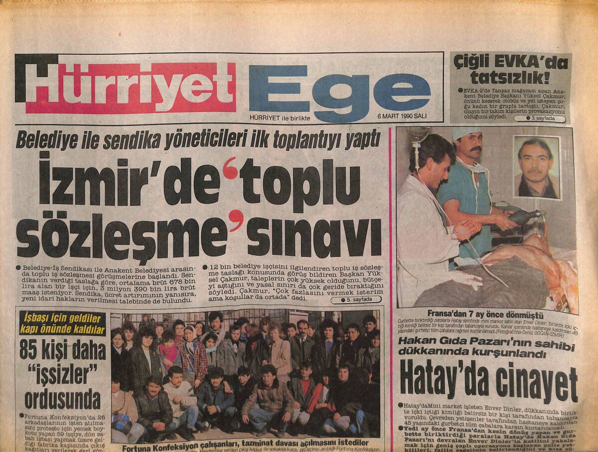 Hürriyet Gazetesi Ege Eki 6 Mart 1990 - İzmir'de Toplu Sözleşme Sınavı - Padişah Tapusu Mahkemede GZ153696 - 1