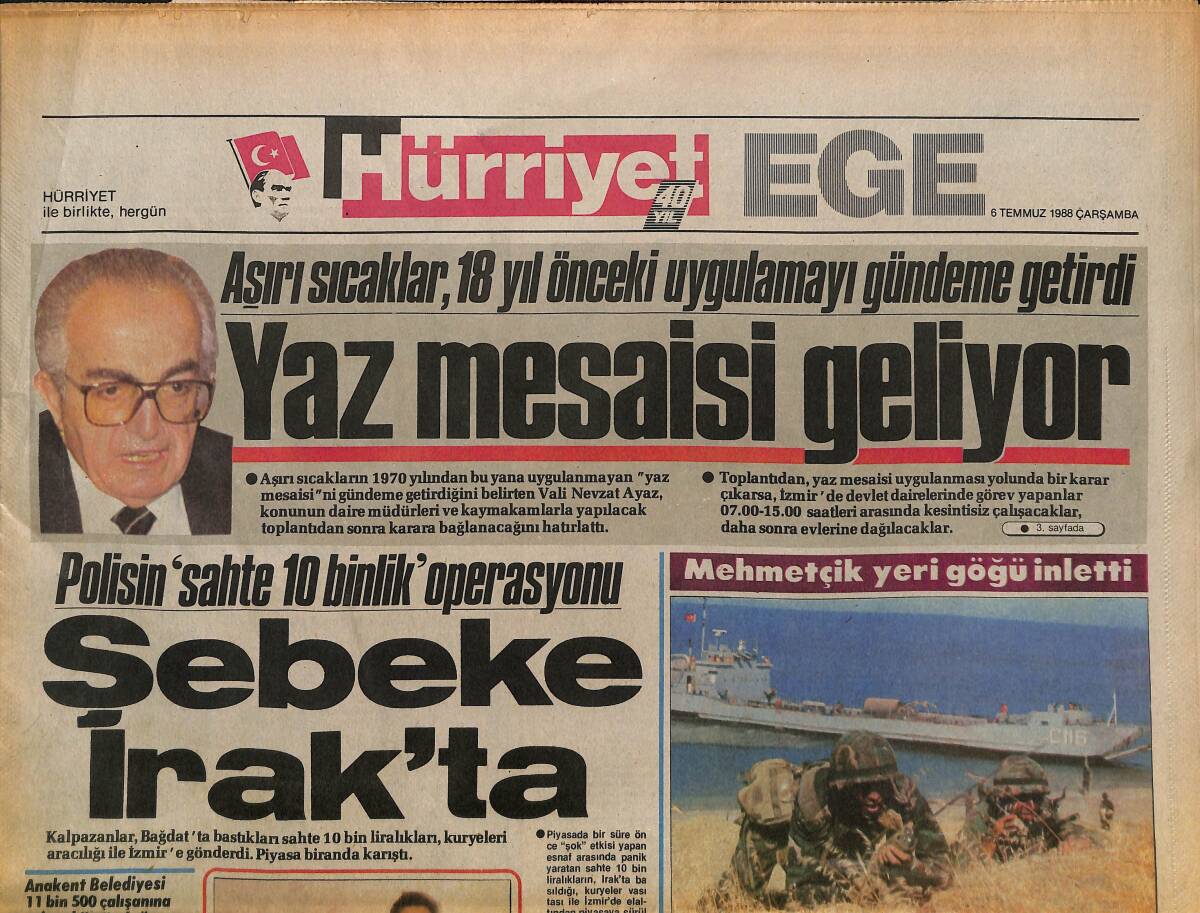 Hürriyet Gazetesi Ege Eki 6 Temmuz 1988 - İzmirli Sevgilisine Kızan Hamile Oya Aydoğan İki Tüp Hap İçti - Şaşal'ı Yine Pınar Su Aldı GZ153679 - 1