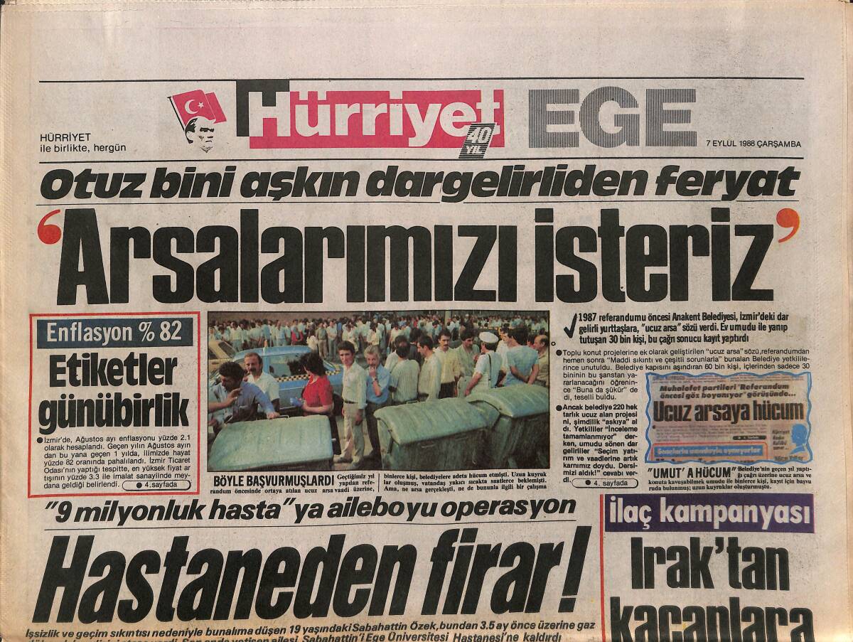 Hürriyet Gazetesi Ege Eki 7 Eylül 1988 - Çeşme Belediye Başkanı Ertan'a Çifte Dansöz - Kayahan Şarkı Satıyor - Aynur Aydan Gözaltına Alındı GZ153651 - 1