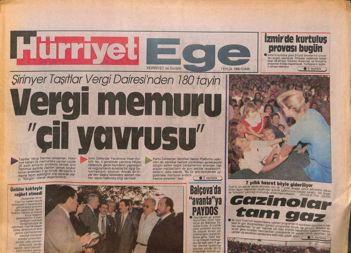 Hürriyet Gazetesi Ege Eki 7 Eylül 1990 - Emel Sayın 7 Yıl Sonra Sahnede - İbo, Sanatçıları Kıskandırıyor GZ153635 - 1