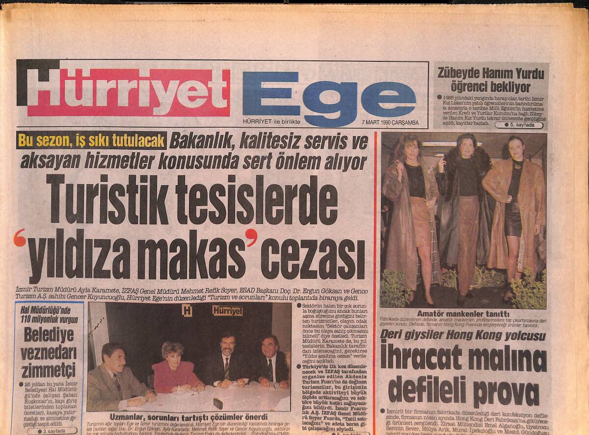 Hürriyet Gazetesi Ege Eki 7 Mart 1990 - Atatürk Stadı'nın Fileleri Delik Deşik - Deri Giysiler Hong Kong Yolcusu GZ135045 - 1