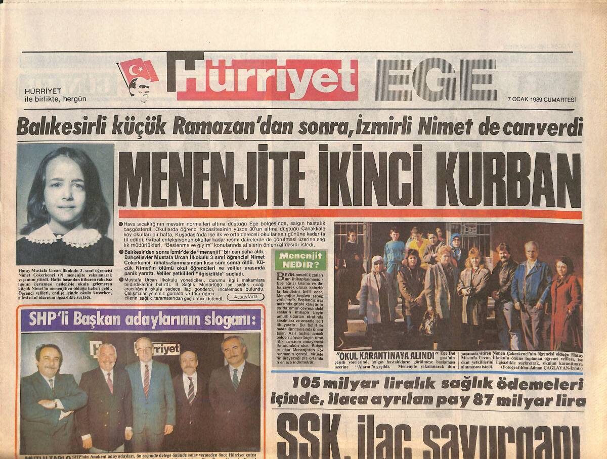 Hürriyet Gazetesi Ege Eki 7 Ocak 1989 - Menenjite İkinci Kurban - Altındağ'da Kömür Faciası - Buz Pateni Gençlerin Yeni Tutkusu GZ135653 - 1