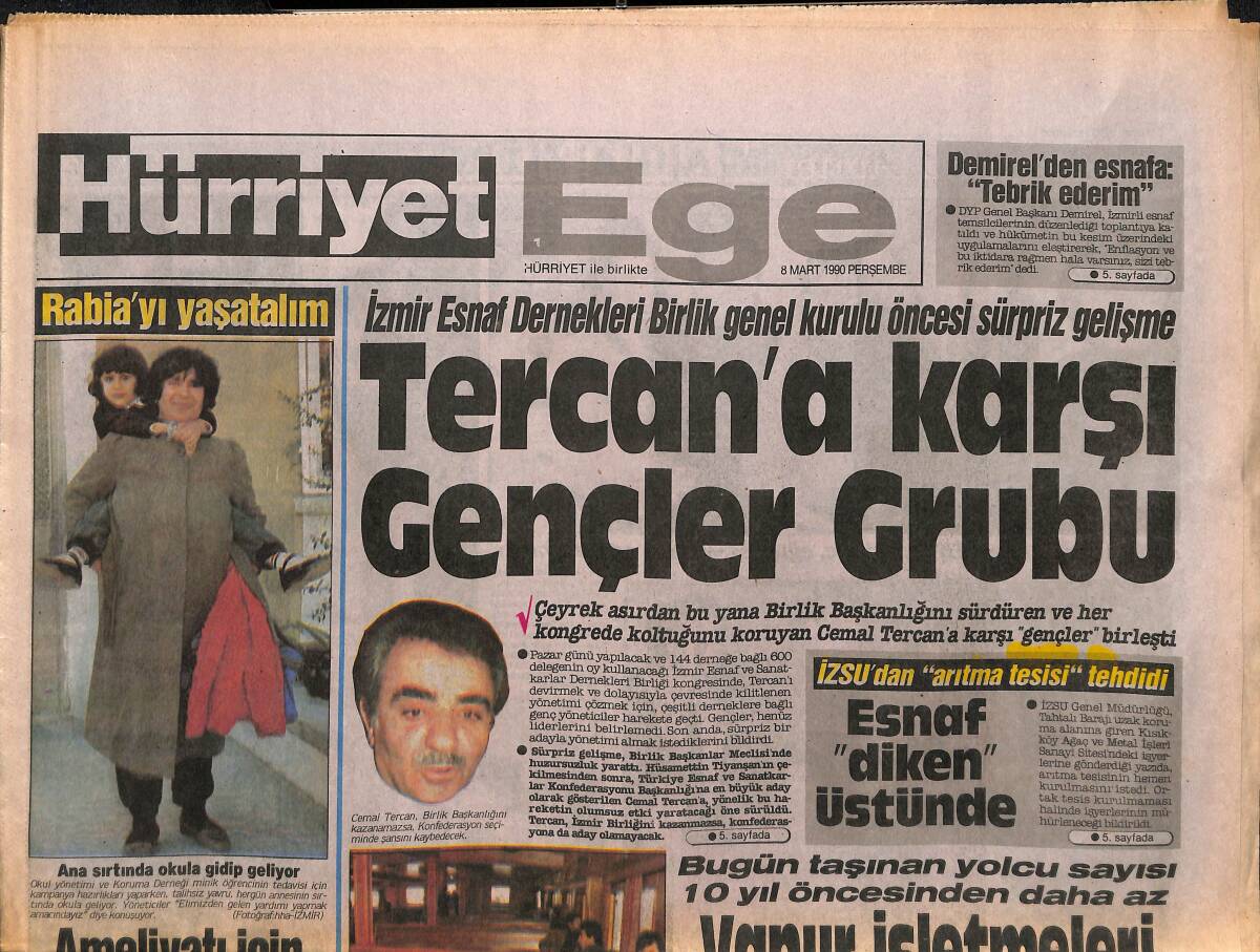 Hürriyet Gazetesi Ege Eki 8 Mart 1990 - Tercan'a Karşı Gençler Grubu - Göztepe Sil Baştan GZ153646 - 1