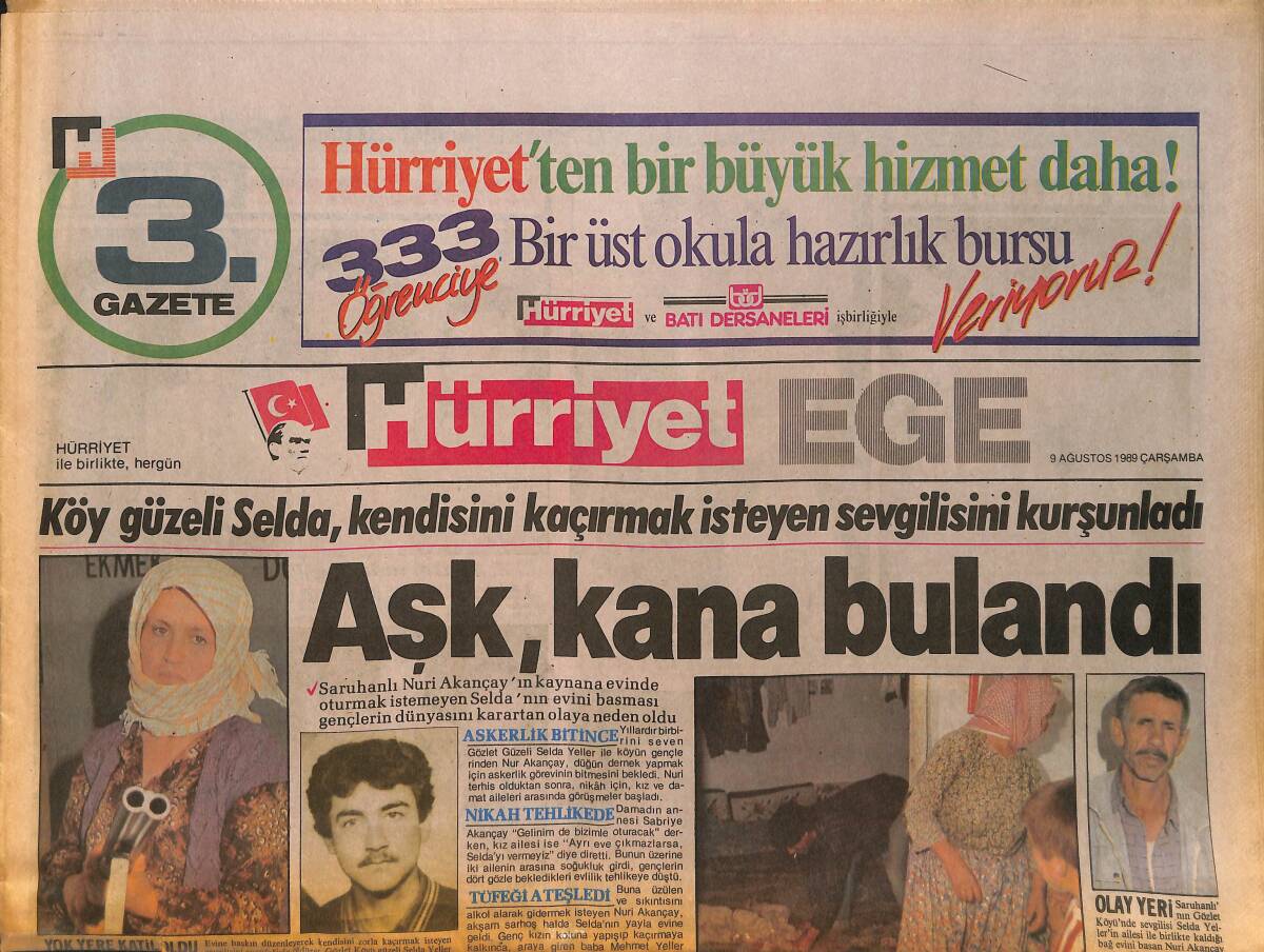 Hürriyet Gazetesi Ege Eki 9 Ağustos 1989 - Bülent Ersoy Efes Antik Tiyatro'da - Nergizspor'un Hedefi Şampiyonluk GZ153616 - 1
