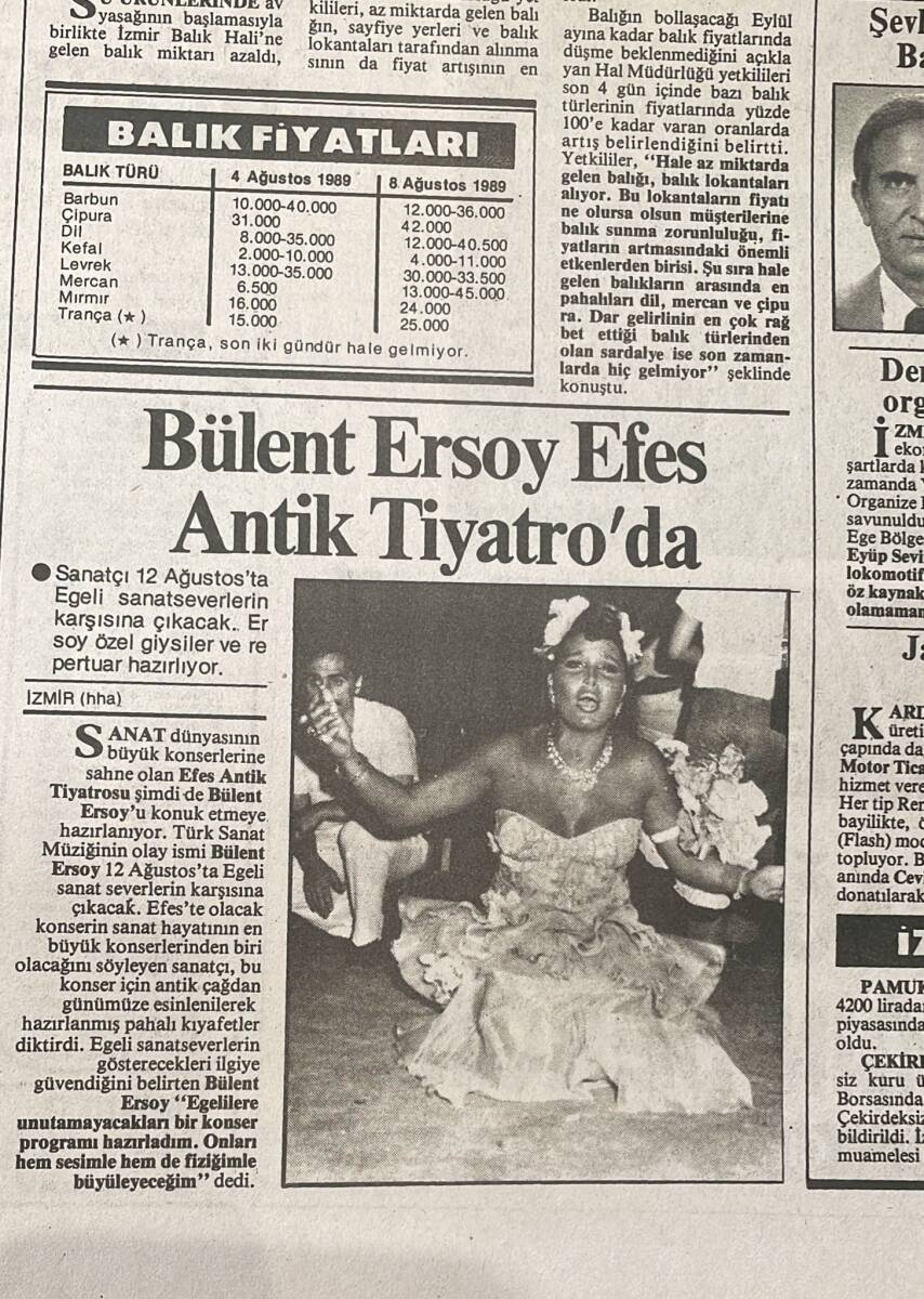 Hürriyet Gazetesi Ege Eki 9 Ağustos 1989 - Bülent Ersoy Efes Antik Tiyatro'da - Nergizspor'un Hedefi Şampiyonluk GZ153616 - 2