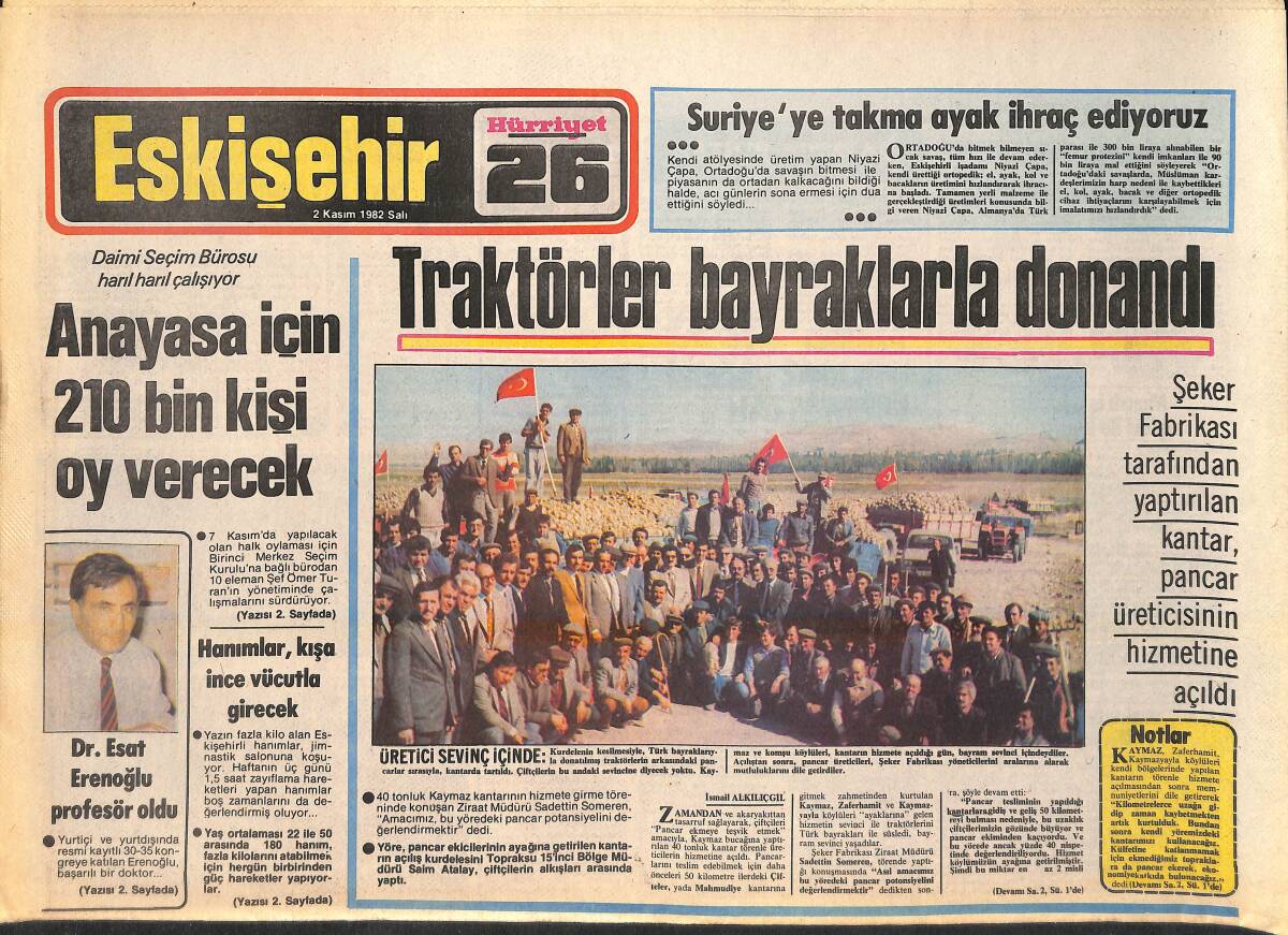 Hürriyet Gazetesi Eskişehir Eki 2 Kasım 1982 - Mısırlı İşadamları Eşleri İle Kentimizde - Demirspor Lige Daha Havlu Atmadı GZ156584 - 1