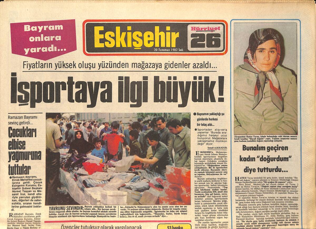 Hürriyet Gazetesi Eskişehir Eki 20 Temmuz 1982 - Erbilen Özenç De Tahliye Edildi - Esk. Demirspor Kendini Yeniledi GZ156611 - 1
