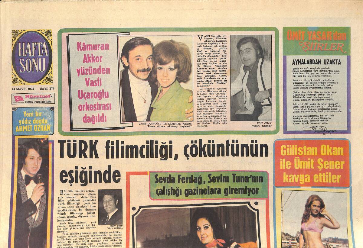 Hürriyet Gazetesi Hafta Sonu Eki 14 Mayıs 1972 - Kamuran Akkor Yüzünden Vasfi Uçaroğlu Orkestrası Dağıldı - Sadri Alışık, Öztürk Serengili Boykot Etti GZ156891 - 1